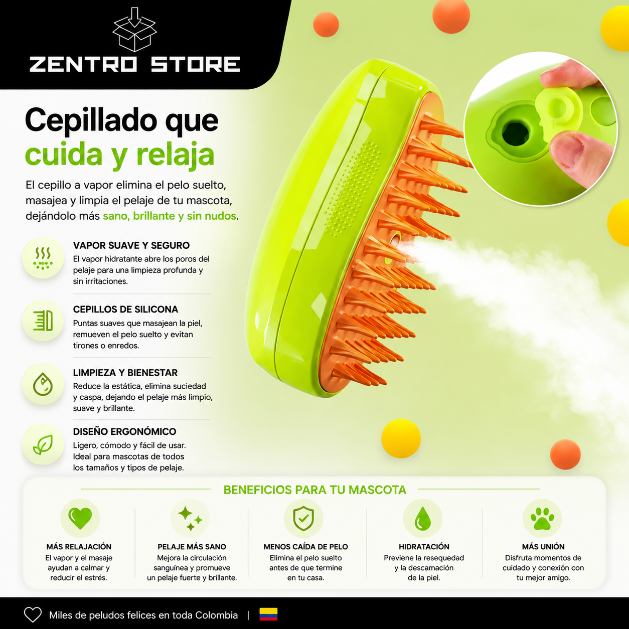 Cepillo Vapor Para Mascotas